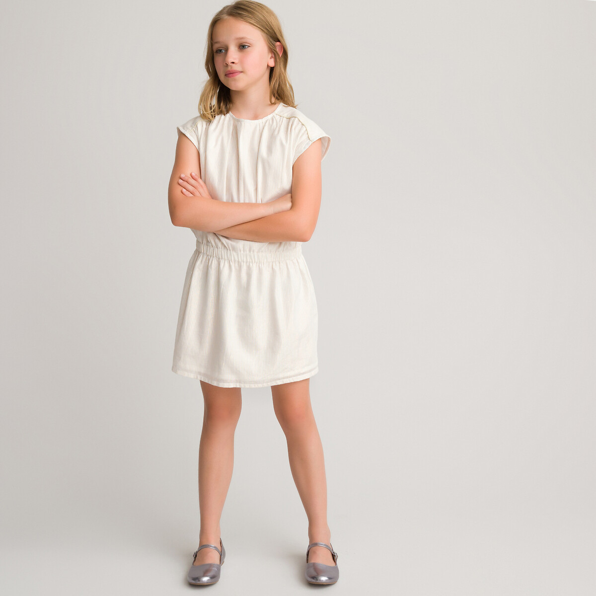 Платье В полоску с короткими рукавами 3-12 лет 7 лет - 120 см бежевый