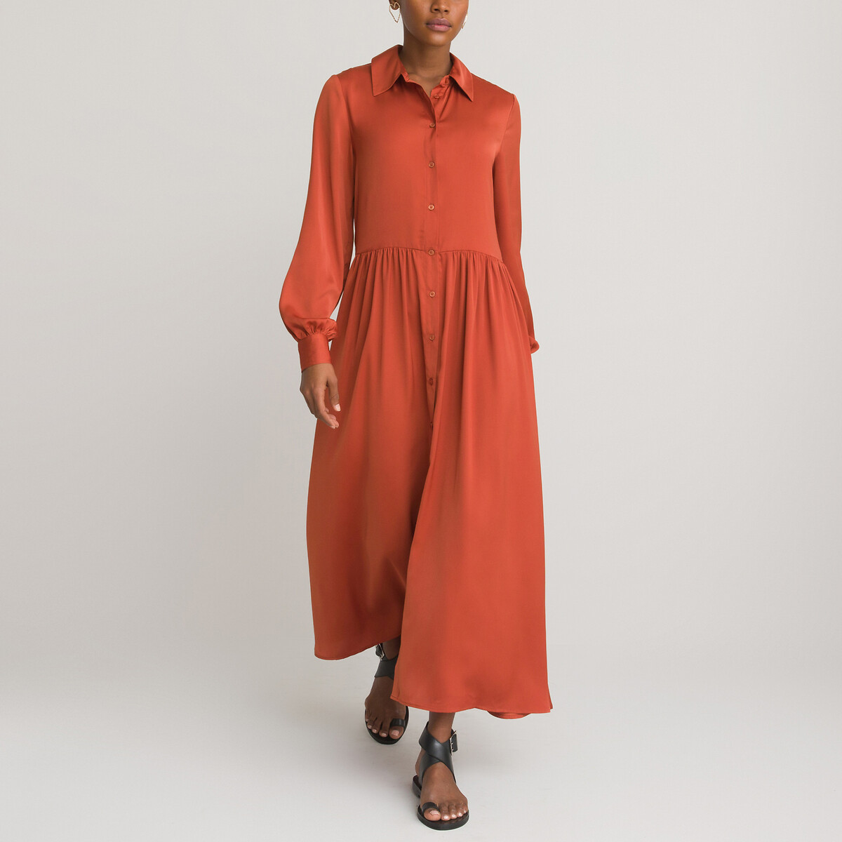 Платье-рубашка LA REDOUTE COLLECTIONS Макси с длинными рукавами 50 оранжевый, размер 50 - фото 2