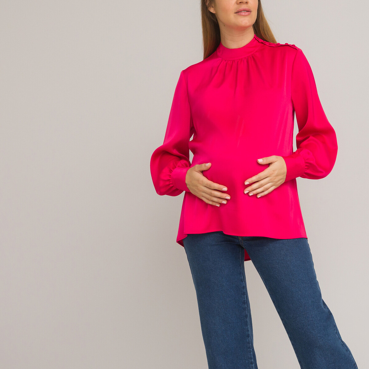 Блузка для периода беременности с воротником-стойкой длинными рукавами 38 (FR) - 44 (RUS) розовый