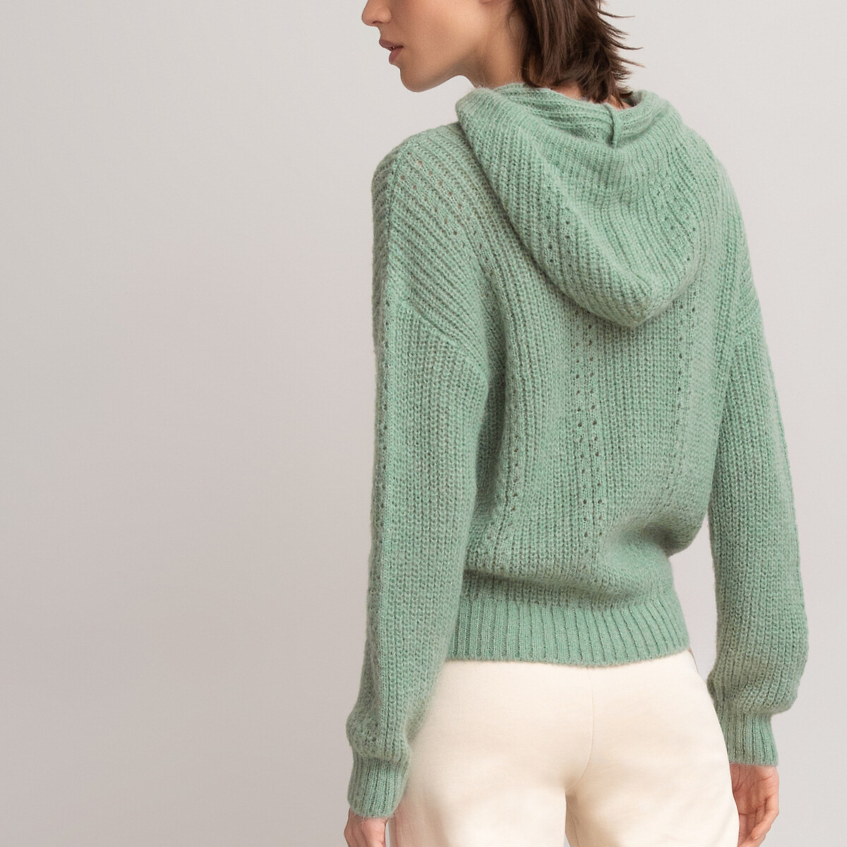 Пуловер LaRedoute С капюшоном из тонкого трикотажа M зеленый, размер M - фото 4