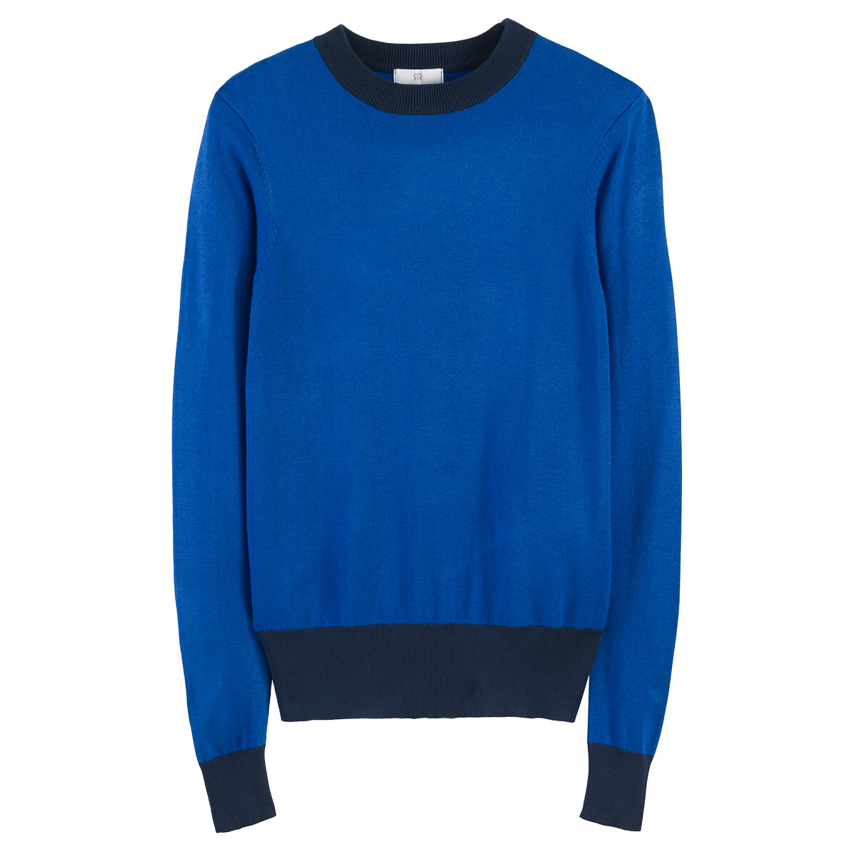 Пуловер Двухцветный с круглым вырезом из тонкого трикотажа S синий LaRedoute, размер S - фото 5