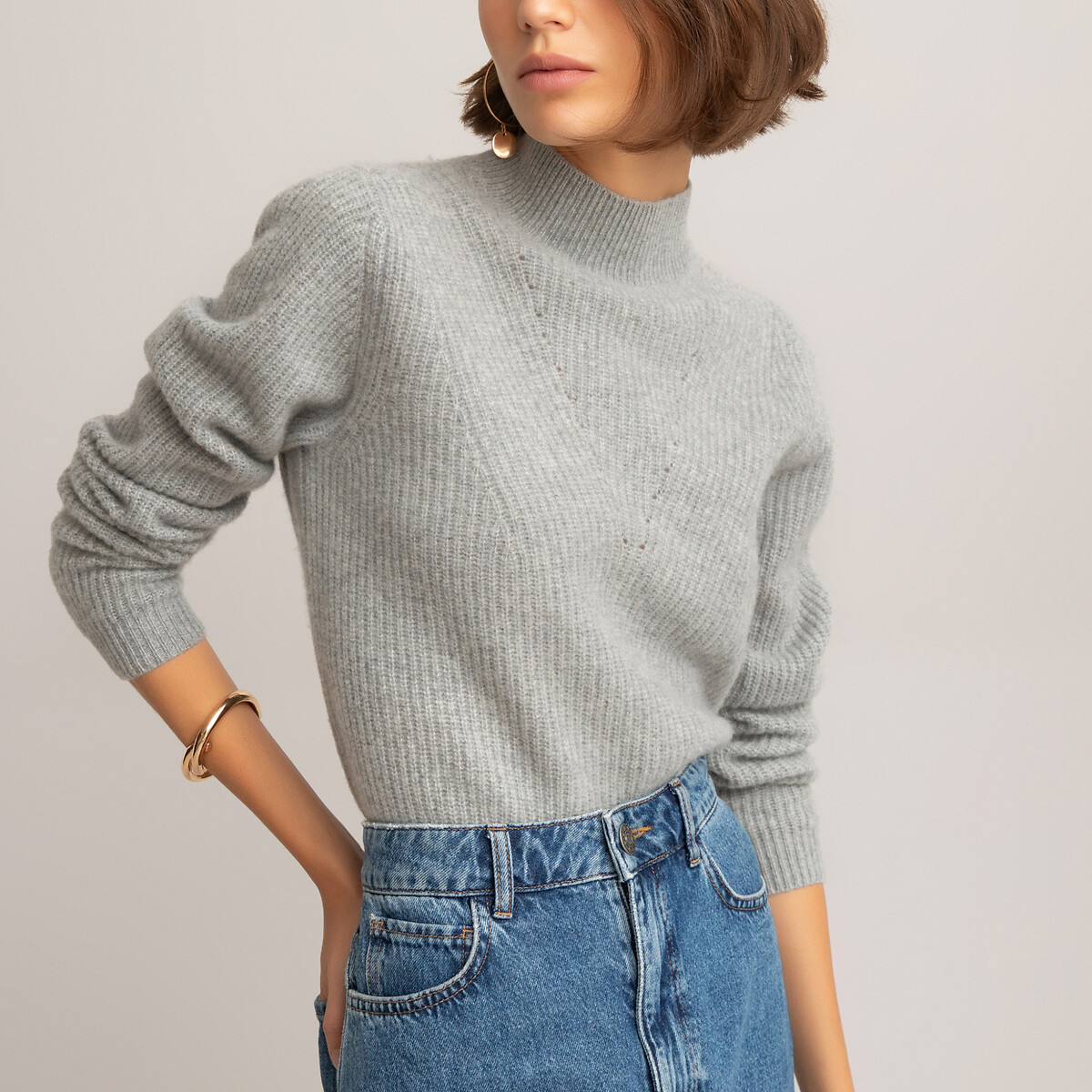 Пуловер La Redoute С воротником-стойкой из переработанного трикотажа с кашемиром XXL серый, размер XXL - фото 2