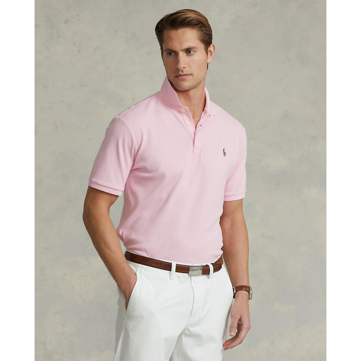 Рубашка Поло хлопковая Custom Fit Pima с вышитым логотипом L розовый