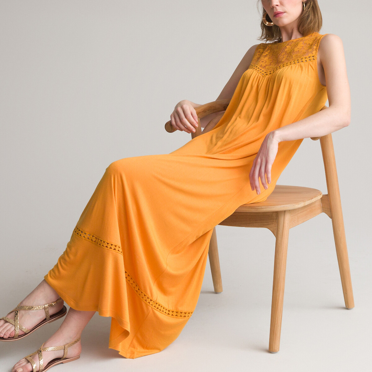 Платье ANNE WEYBURN Длинное прямое без рукавов из джерси 58 желтый, размер 58 - фото 2