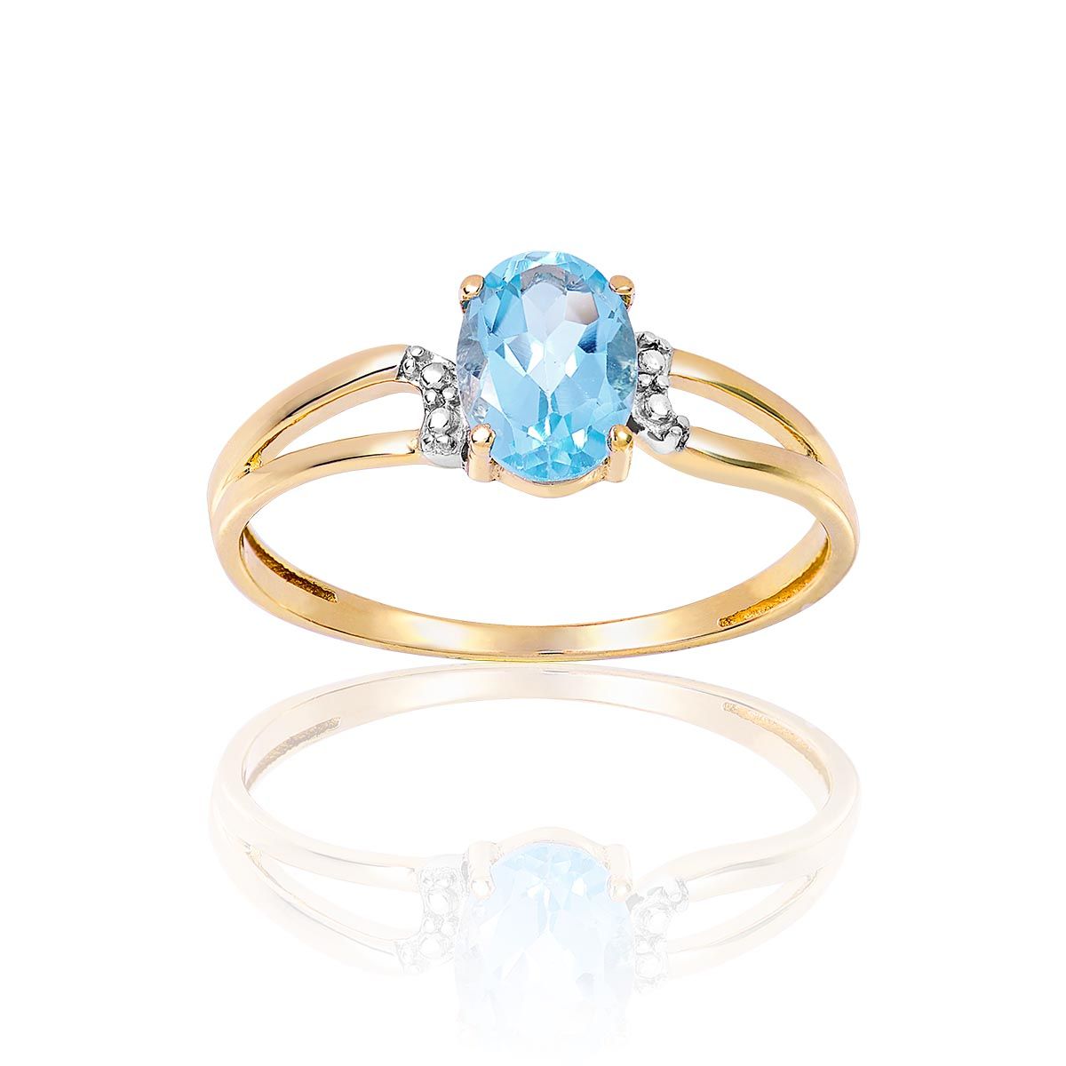 Bague en Or 375/1000 Jaune et Topaze Bleue