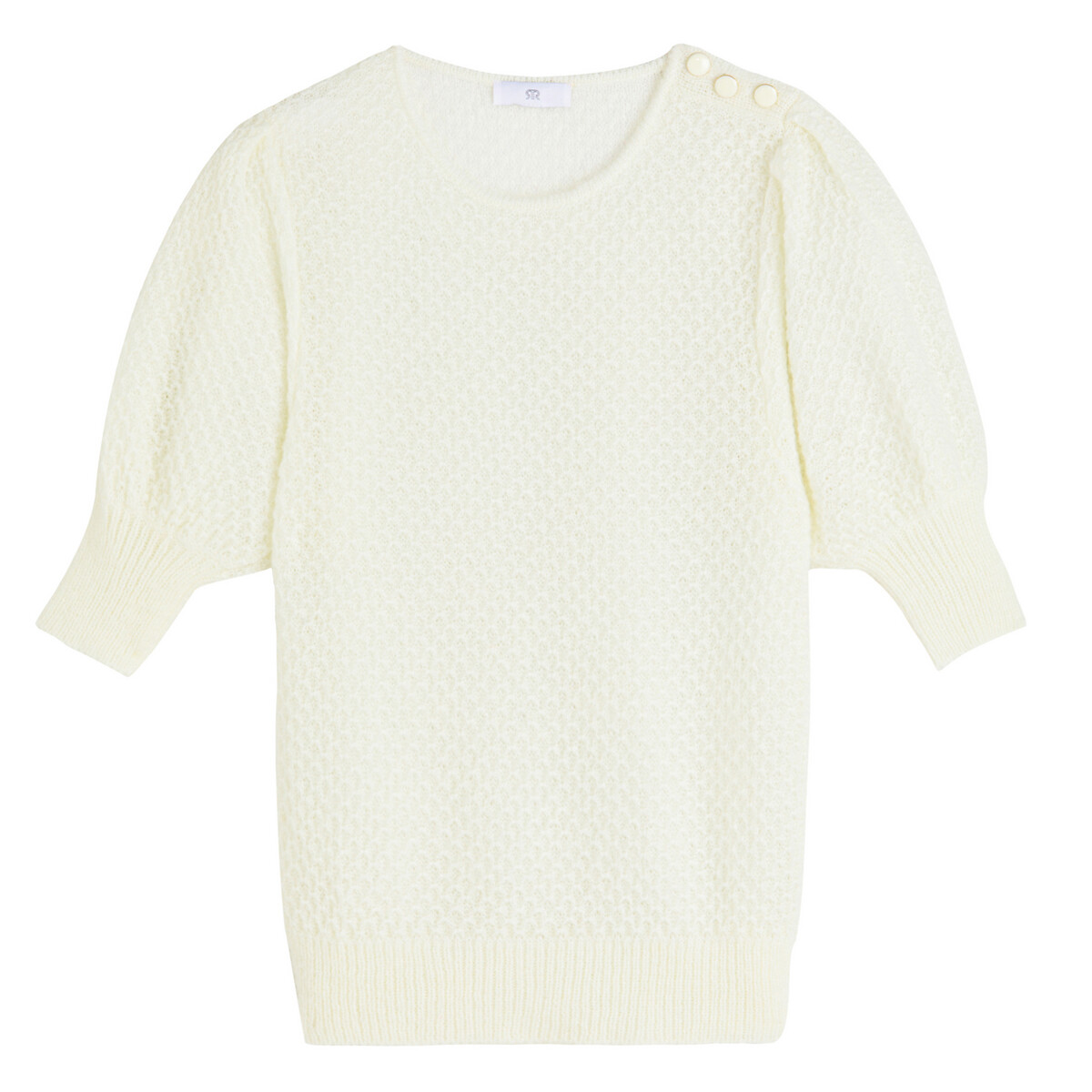 Пуловер LaRedoute С круглым вырезом короткие рукава с напуском L белый, размер L - фото 5