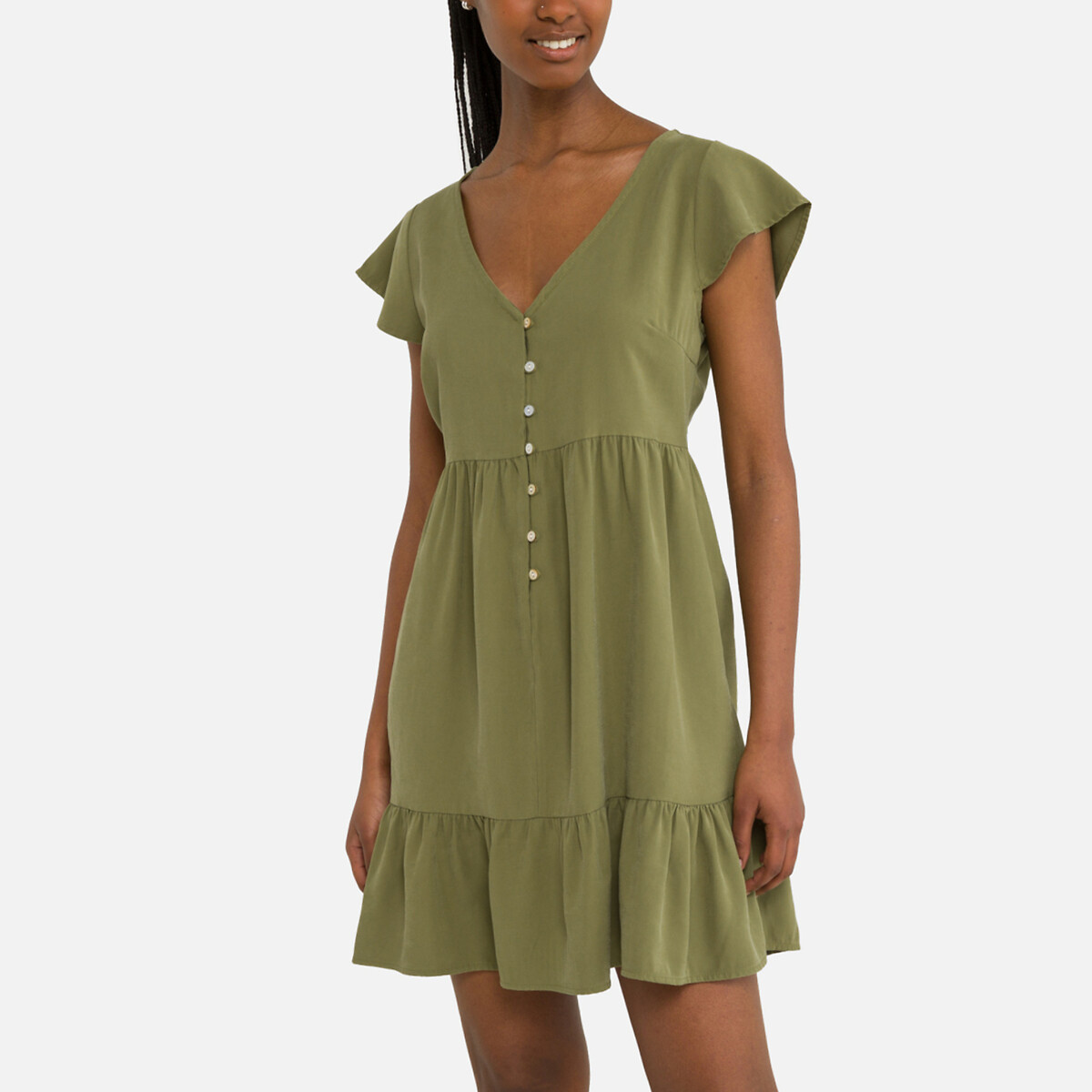 Платье Укороченное с короткими рукавами XS зеленый