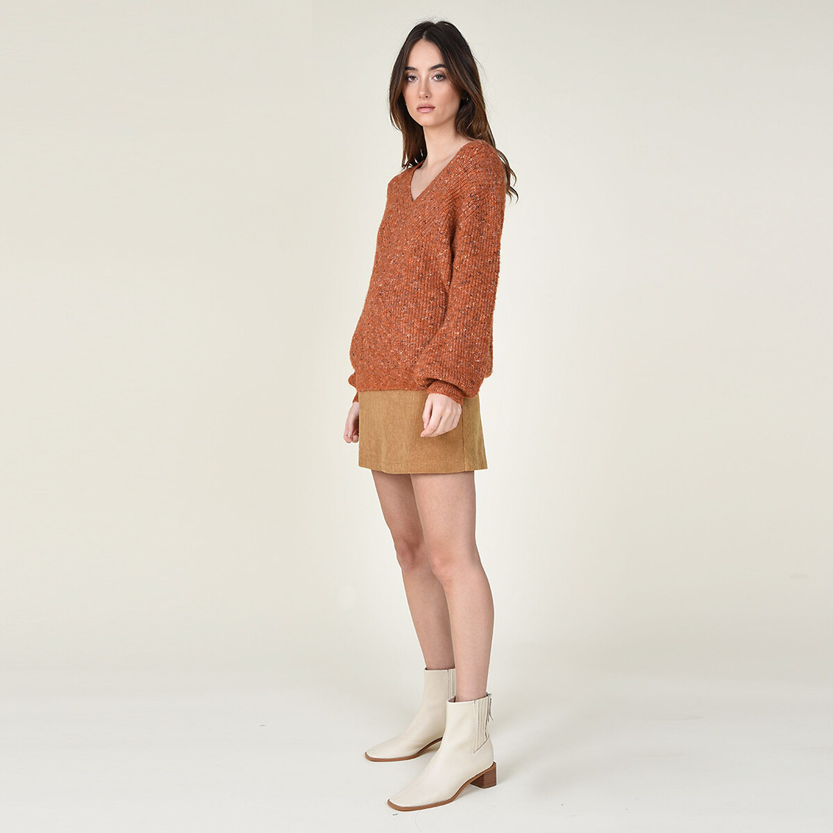 Пуловер MOLLY BRACKEN Из трикотажа меланж V-образный вырез широкий покрой XL оранжевый, размер XL - фото 2