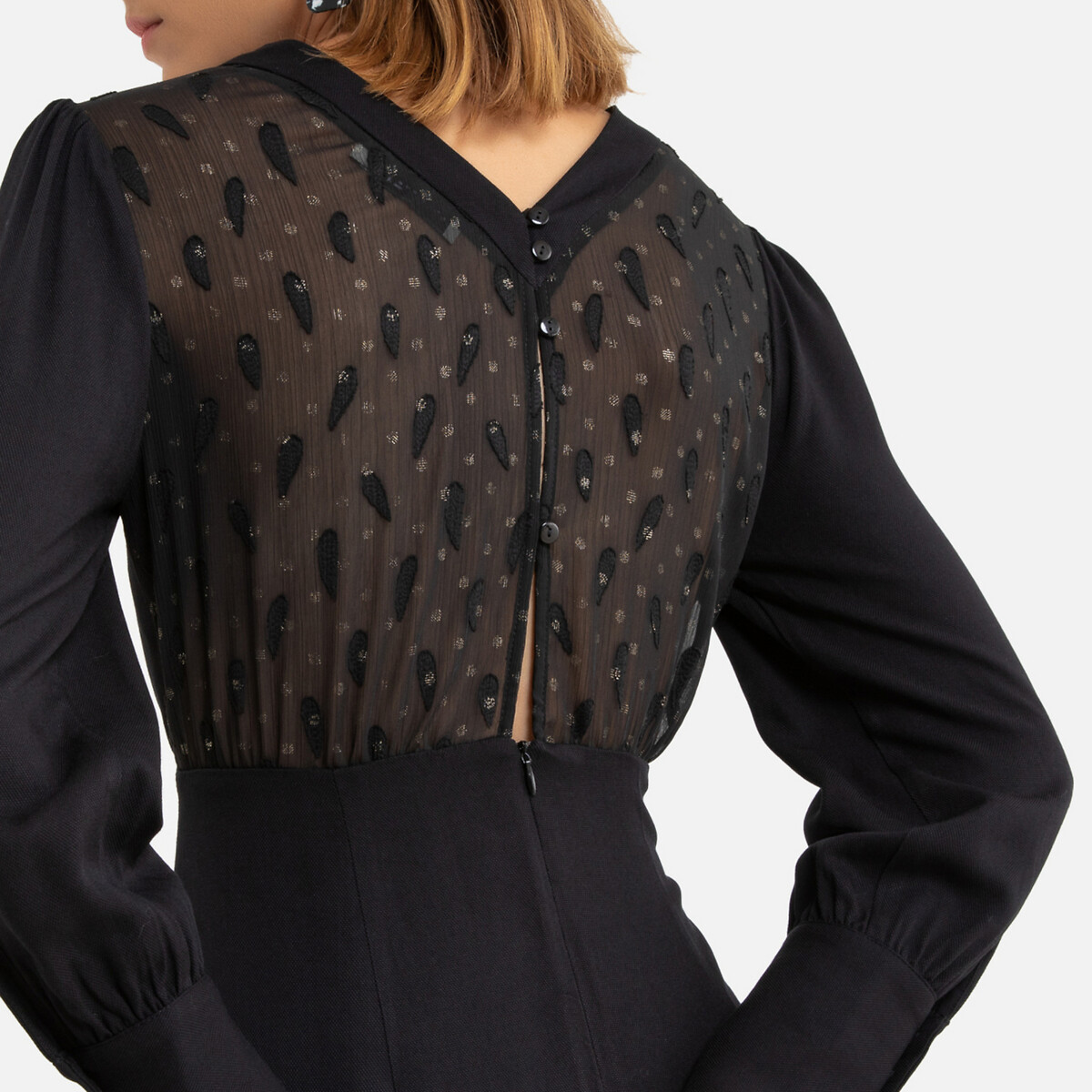 Платье La Redoute Короткое длинные рукава декольте сзади 1(S) черный, размер 1(S) Короткое длинные рукава декольте сзади 1(S) черный - фото 3