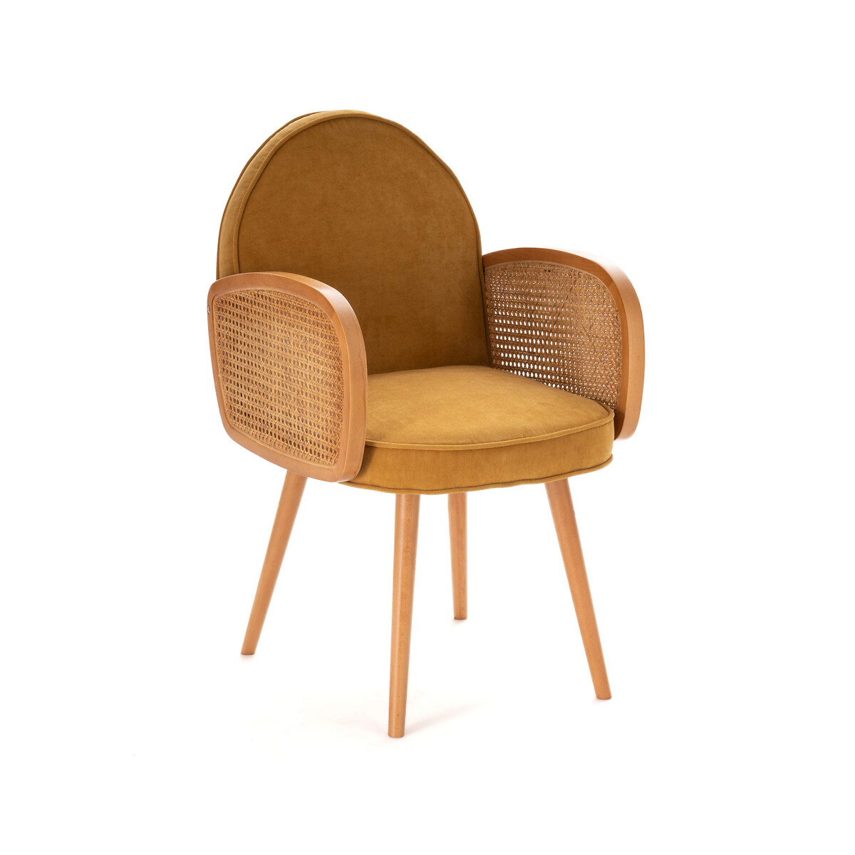 Fauteuil de table velours et cannage Buisseau