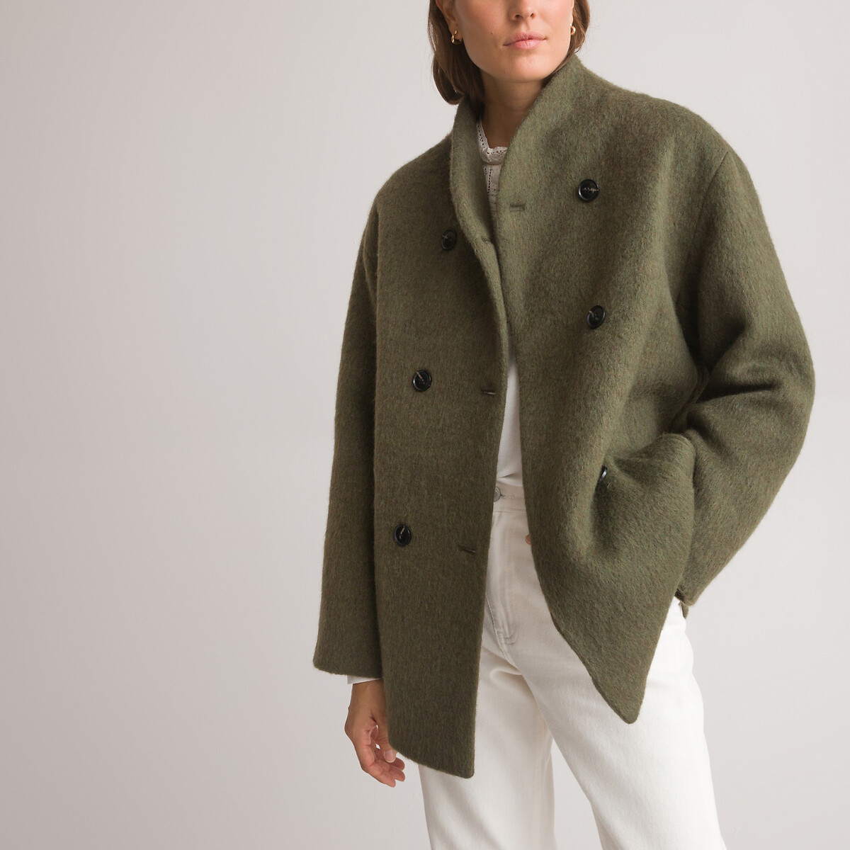 Пальто короткое из искусственного меха с двубортной застежкой  36 (FR) - 42 (RUS) зеленый LaRedoute, размер 36 (FR) - 42 (RUS)