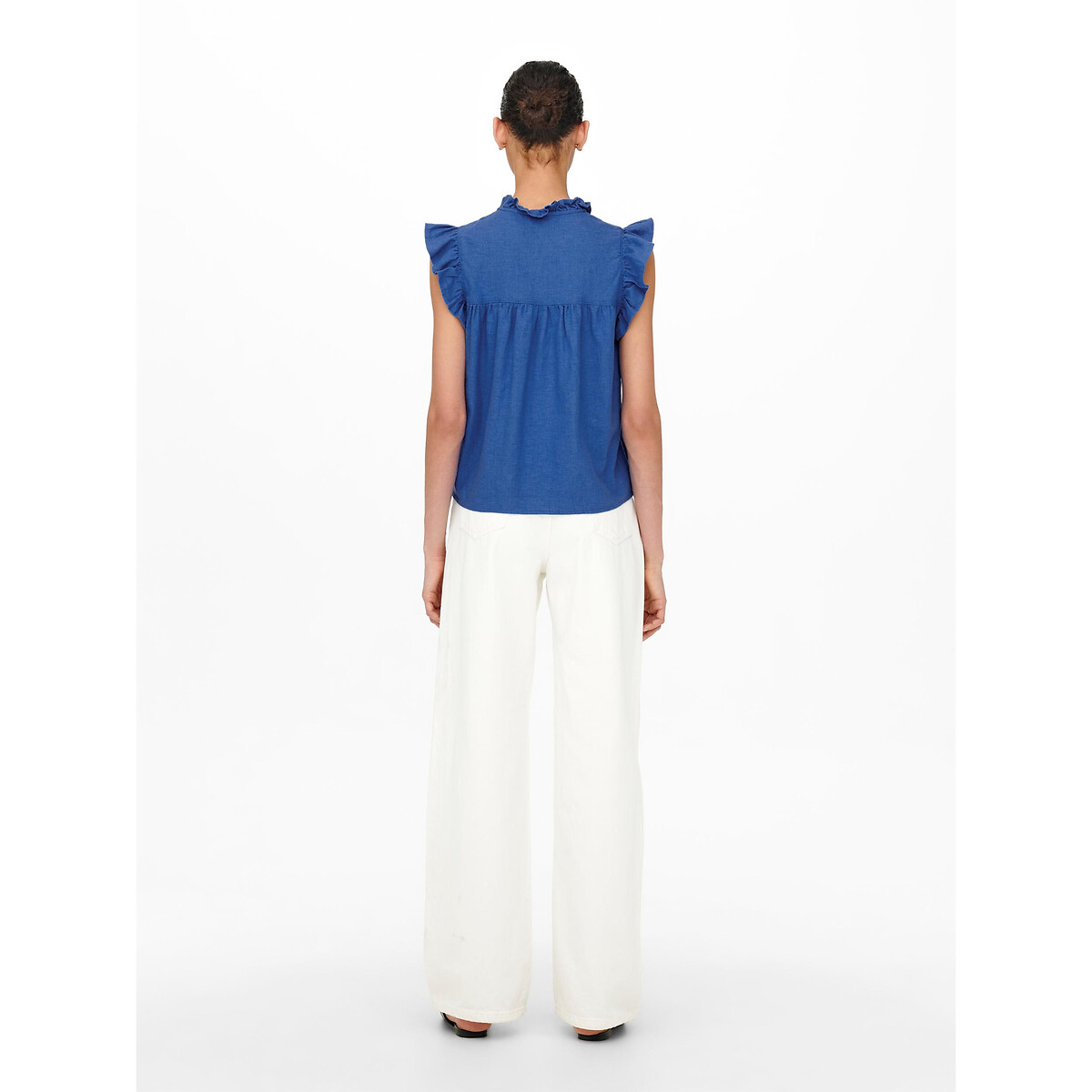 Блузка ONLY С короткими рукавами с воланами S синий, размер S - фото 4