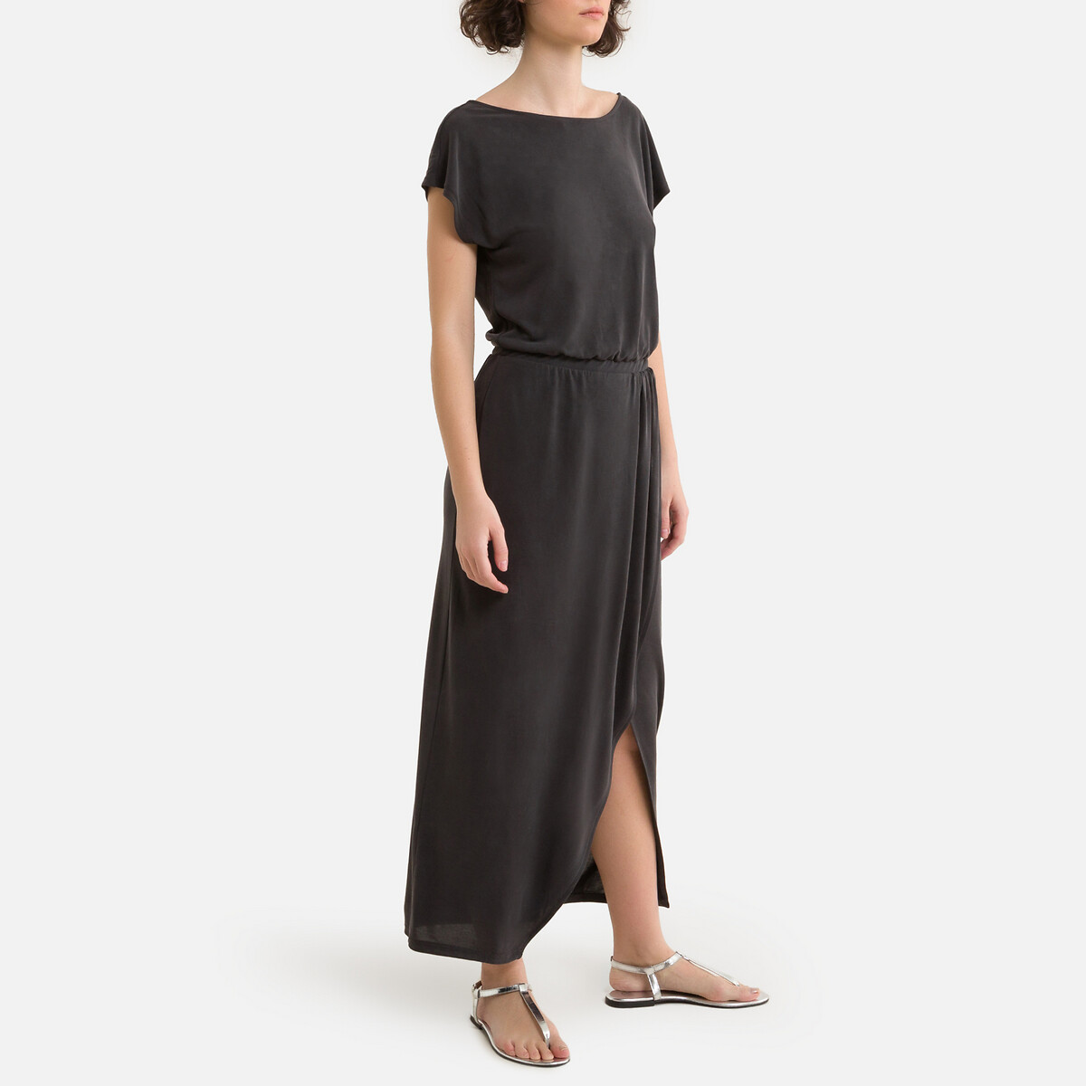 Платье LaRedoute Длинное однотонное короткие рукава M черный, размер M - фото 1