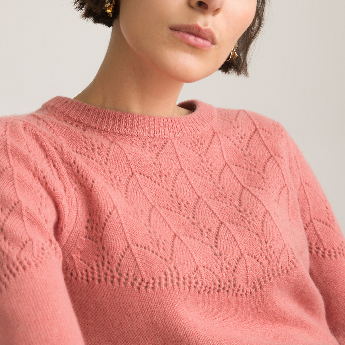 Пуловер LaRedoute Из кашемира с круглым вырезом из тонкого трикотажа L розовый, размер L - фото 3