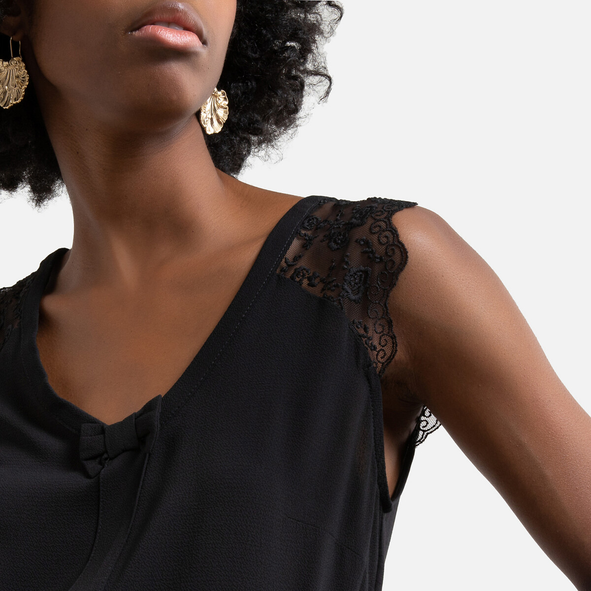 Блузка La Redoute Без рукавов с V-образным вырезом S черный, размер S - фото 3