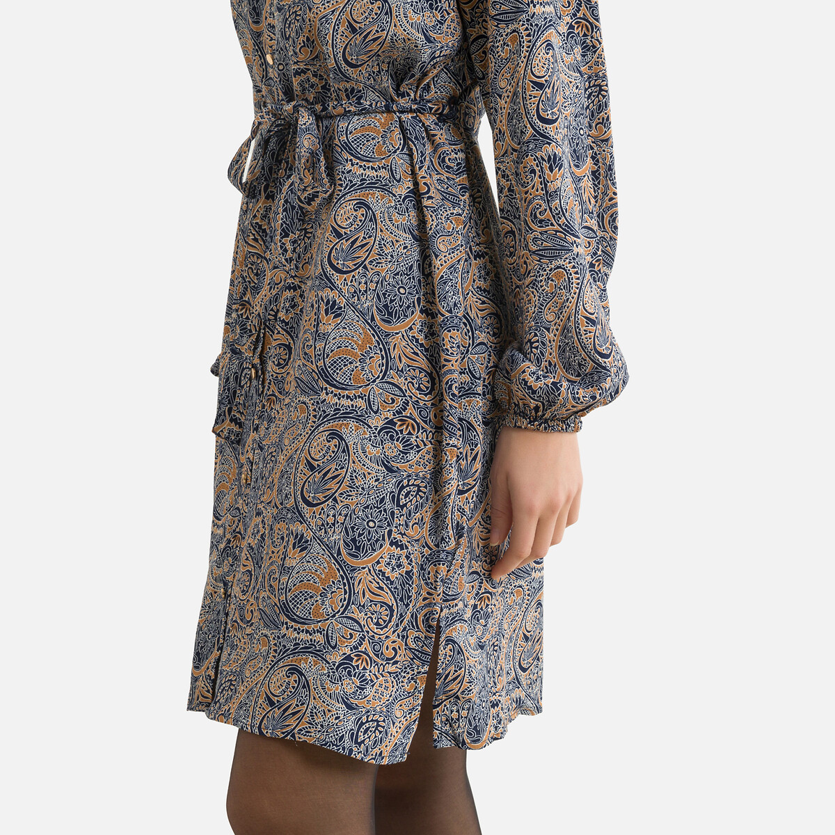 Платье LaRedoute Короткое с принтом с высоким воротником XS синий, размер XS - фото 3