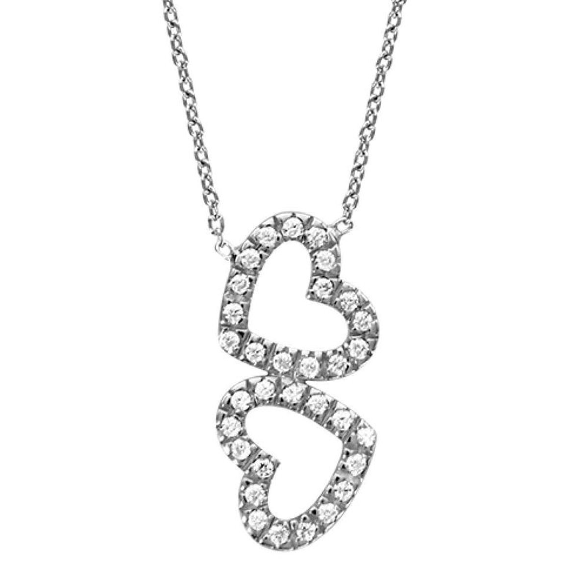 Collier 41 cm Double Coeur Contour Blanc Argent 925