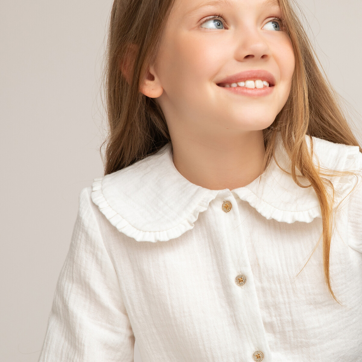 Блузка Для девочек с отложным воротником хлопчатобумажная 3-12 лет 12 лет -150 см бежевый