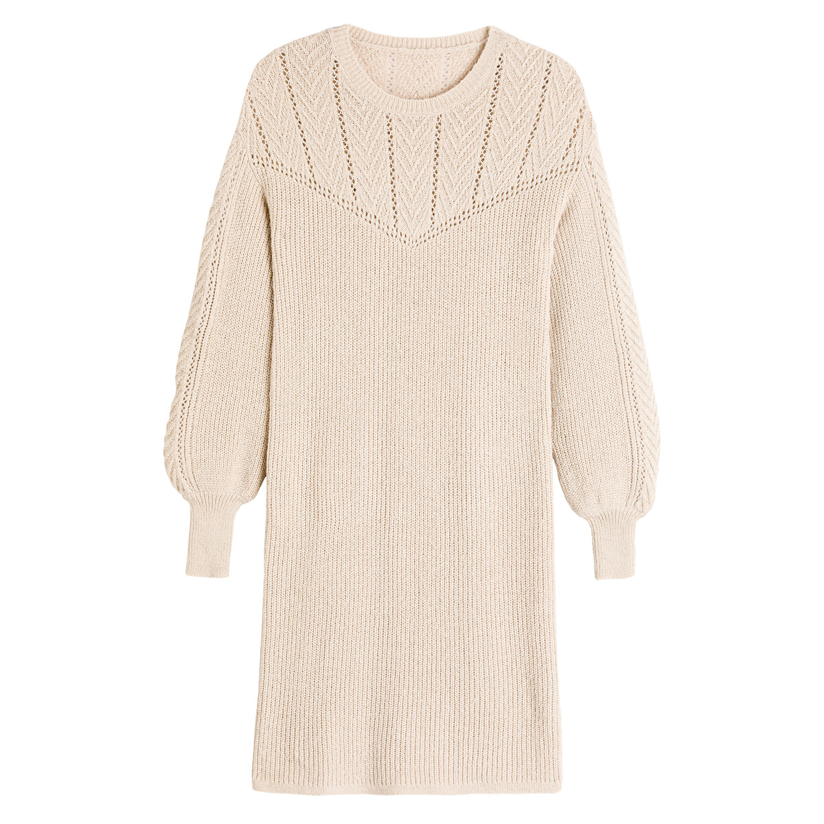 Платье-пуловер LaRedoute Короткое круглый вырез и длинные рукава L бежевый, размер L - фото 5
