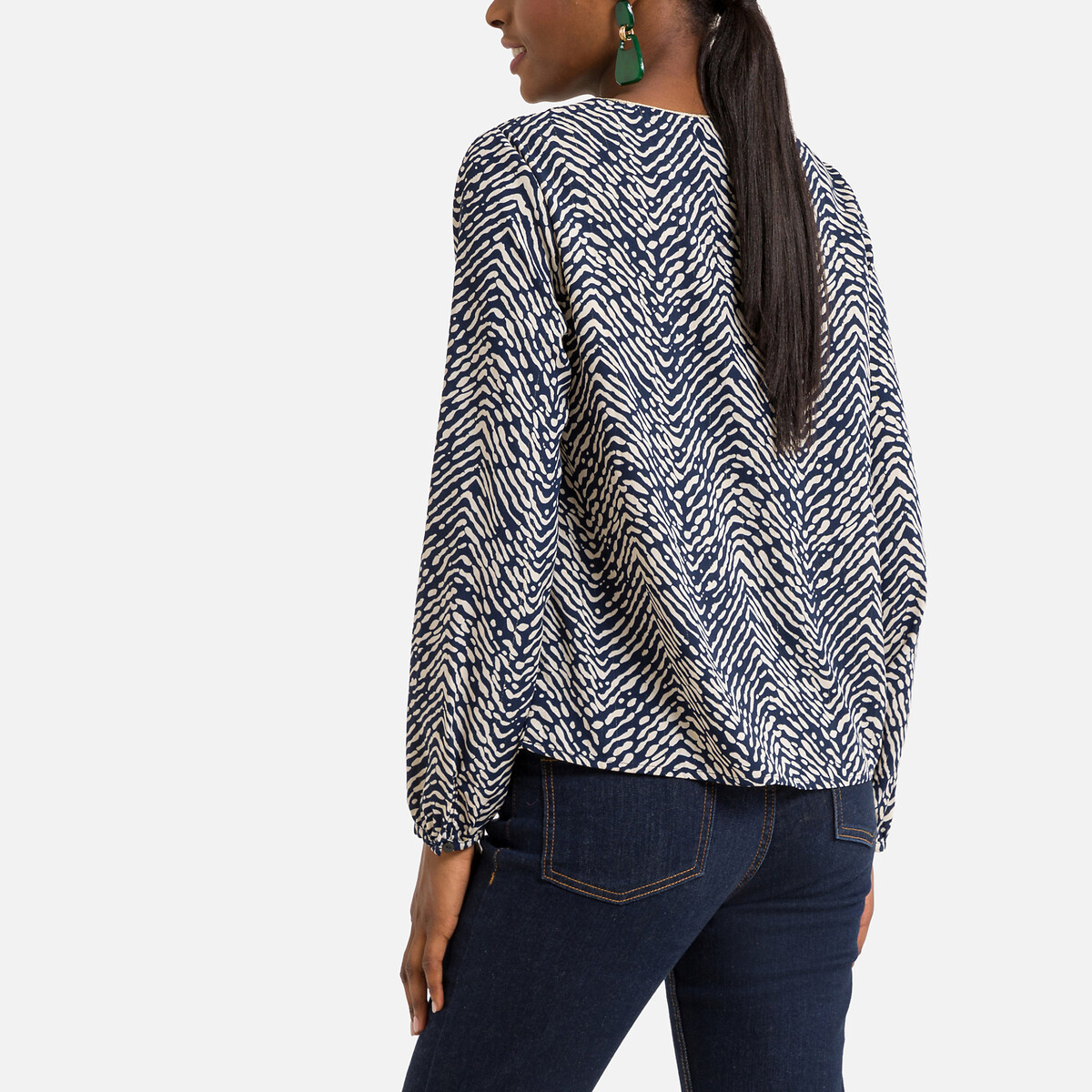 Блузка ONLY Блузка С принтом и V-образным вырезом L синий, размер L - фото 4