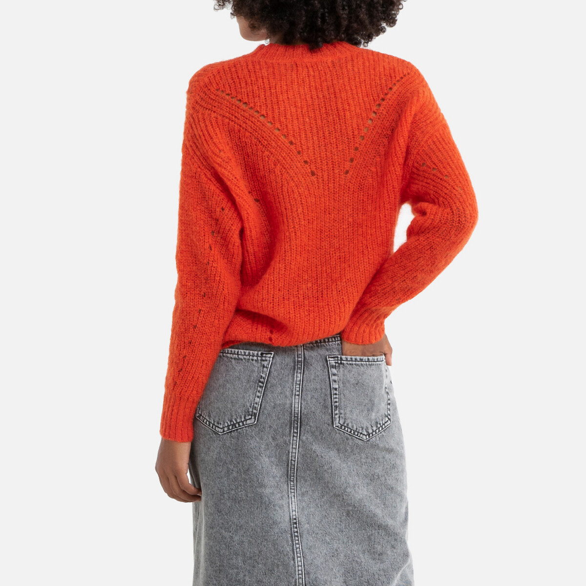 Пуловер La Redoute Объемного покроя с круглым вырезом из плотного трикотажа S оранжевый, размер S - фото 4