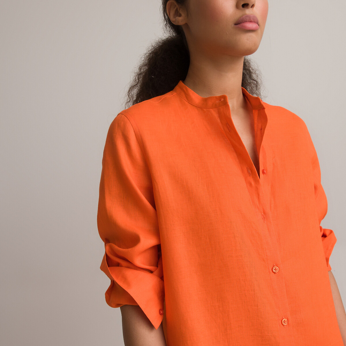 Платье Длинное из льна длинные рукава 50 оранжевый LaRedoute, размер 50 - фото 3