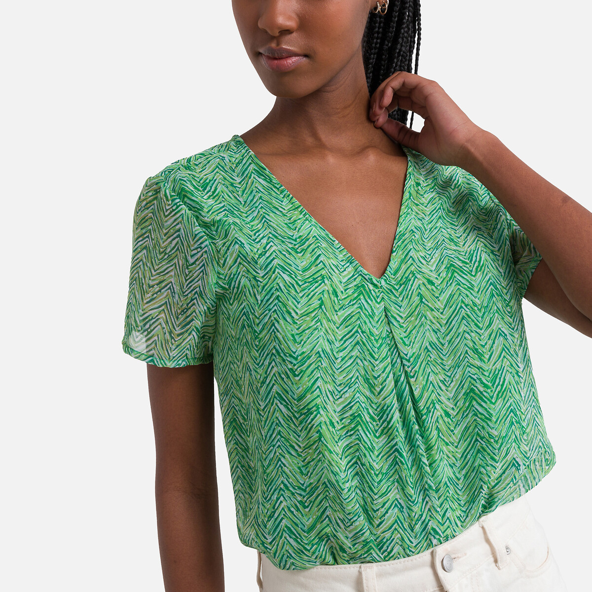 Блузка С принтом и V-образным вырезом M зеленый LaRedoute, размер M - фото 3