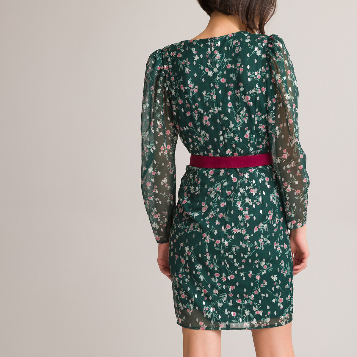 Платье LA REDOUTE COLLECTIONS Короткое с эффектом запаха 42 зеленый, размер 42 - фото 4