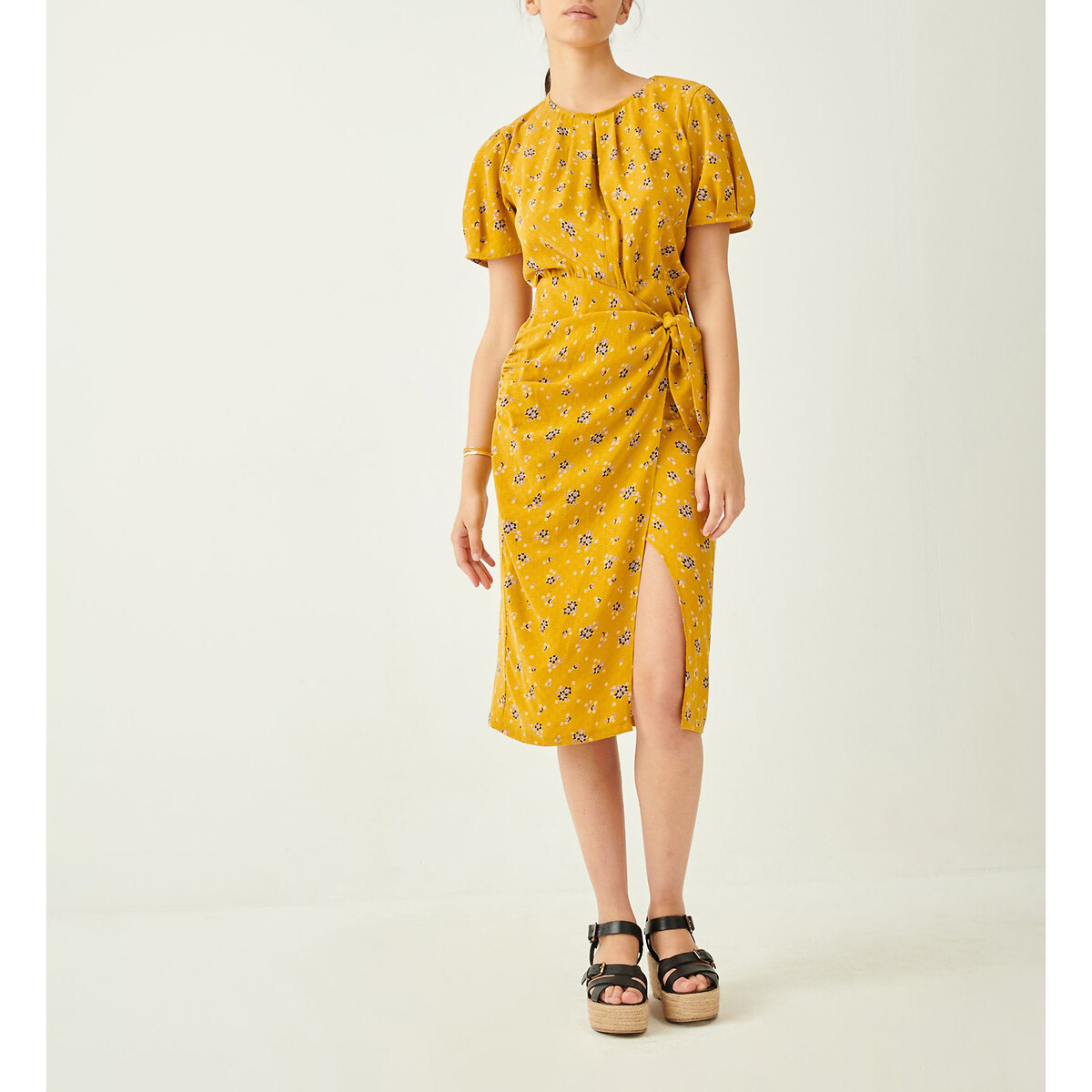Открытое SESSUN Платье с короткими рукавами и принтом SONG SAIGNON L желтый, размер L - фото 5