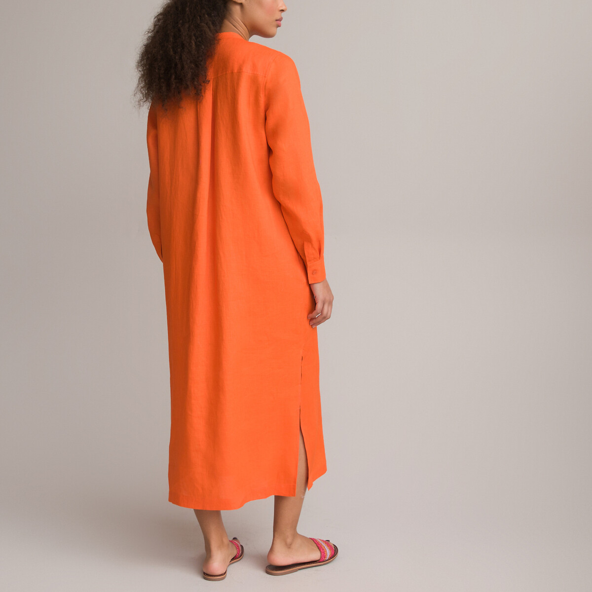 Платье Длинное из льна длинные рукава 40 оранжевый LaRedoute, размер 40 - фото 4