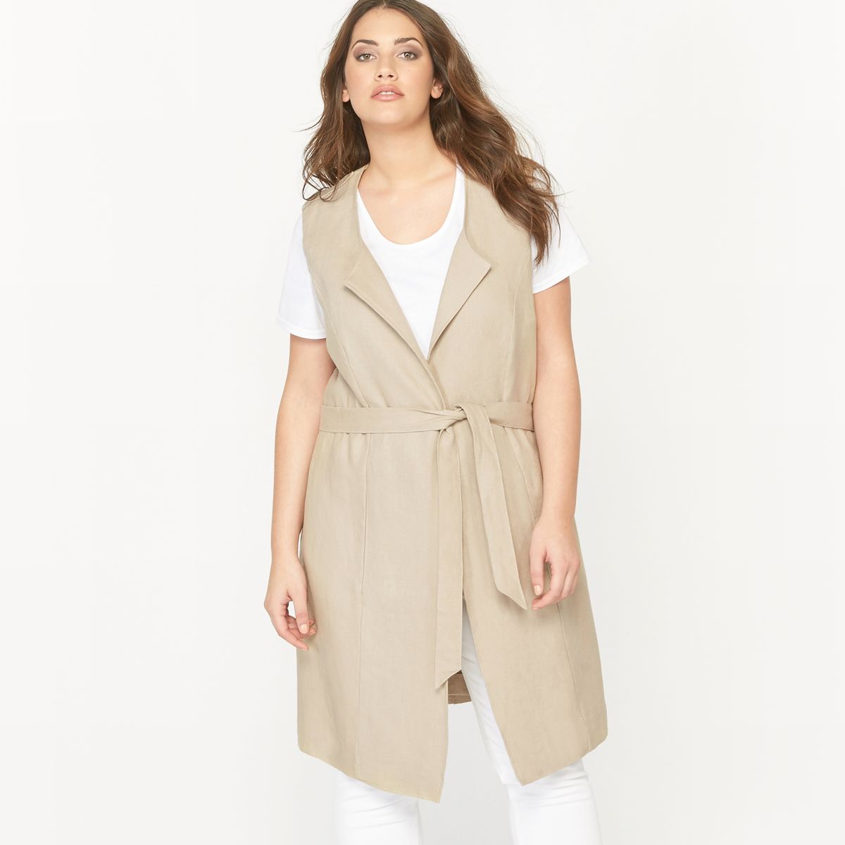 Veste sans manches maxi longue pur lin
