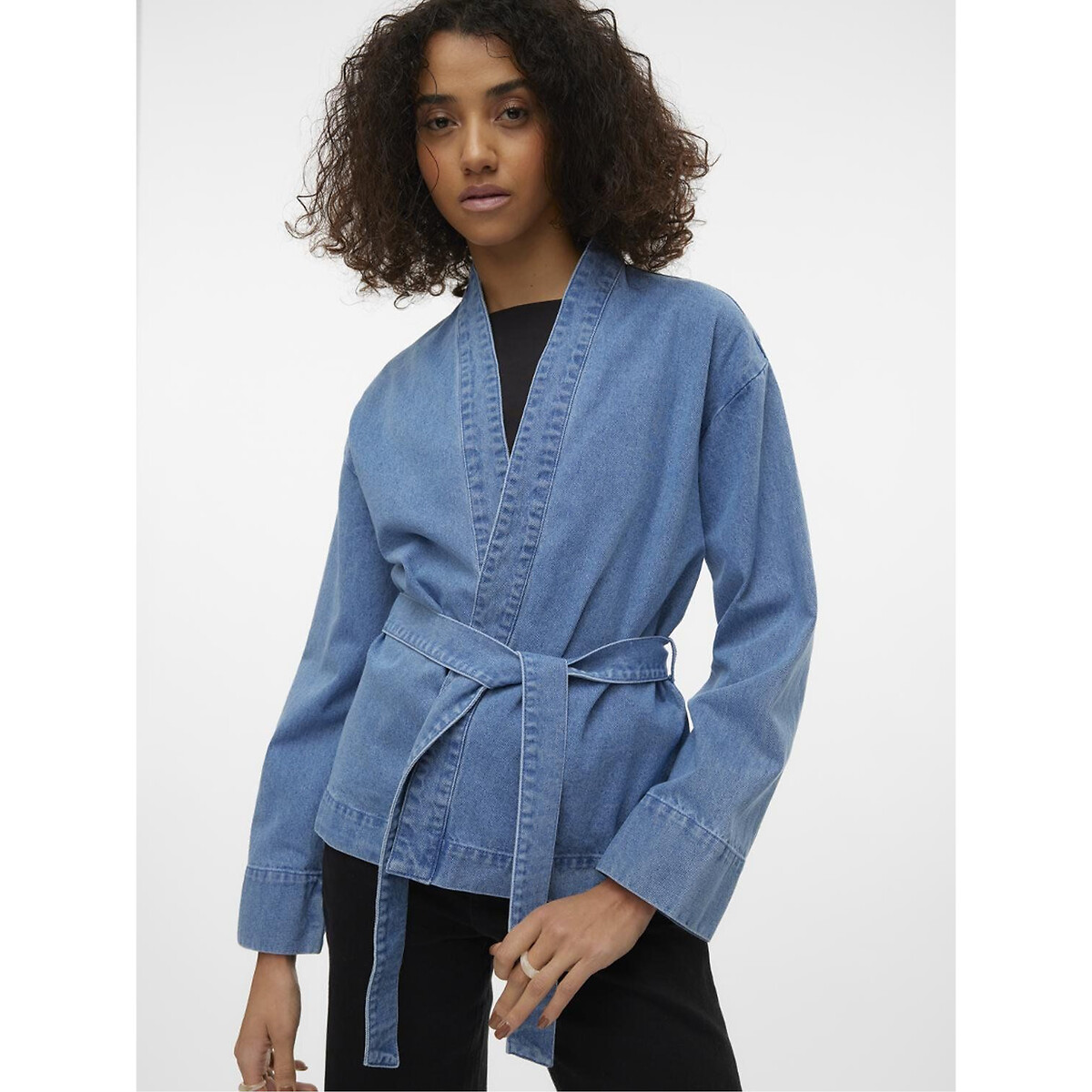 Платье-кимоно из джинсовой ткани с завязками L синий
