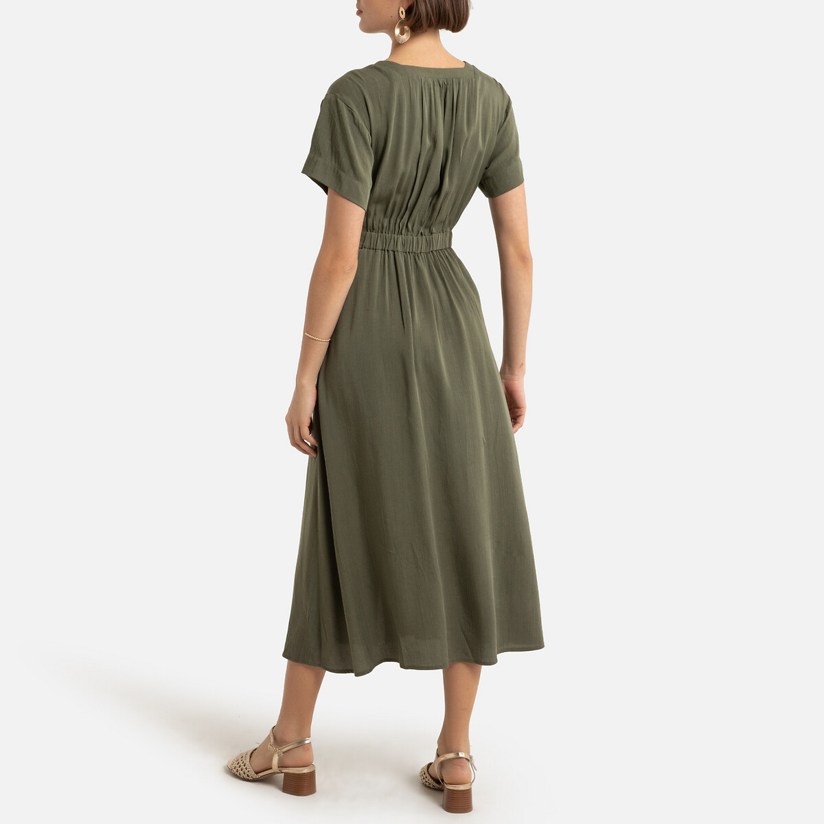 Платье-миди LaRedoute С короткими рукавами и V-образным вырезом 0(XS) зеленый, размер 0(XS) С короткими рукавами и V-образным вырезом 0(XS) зеленый - фото 4