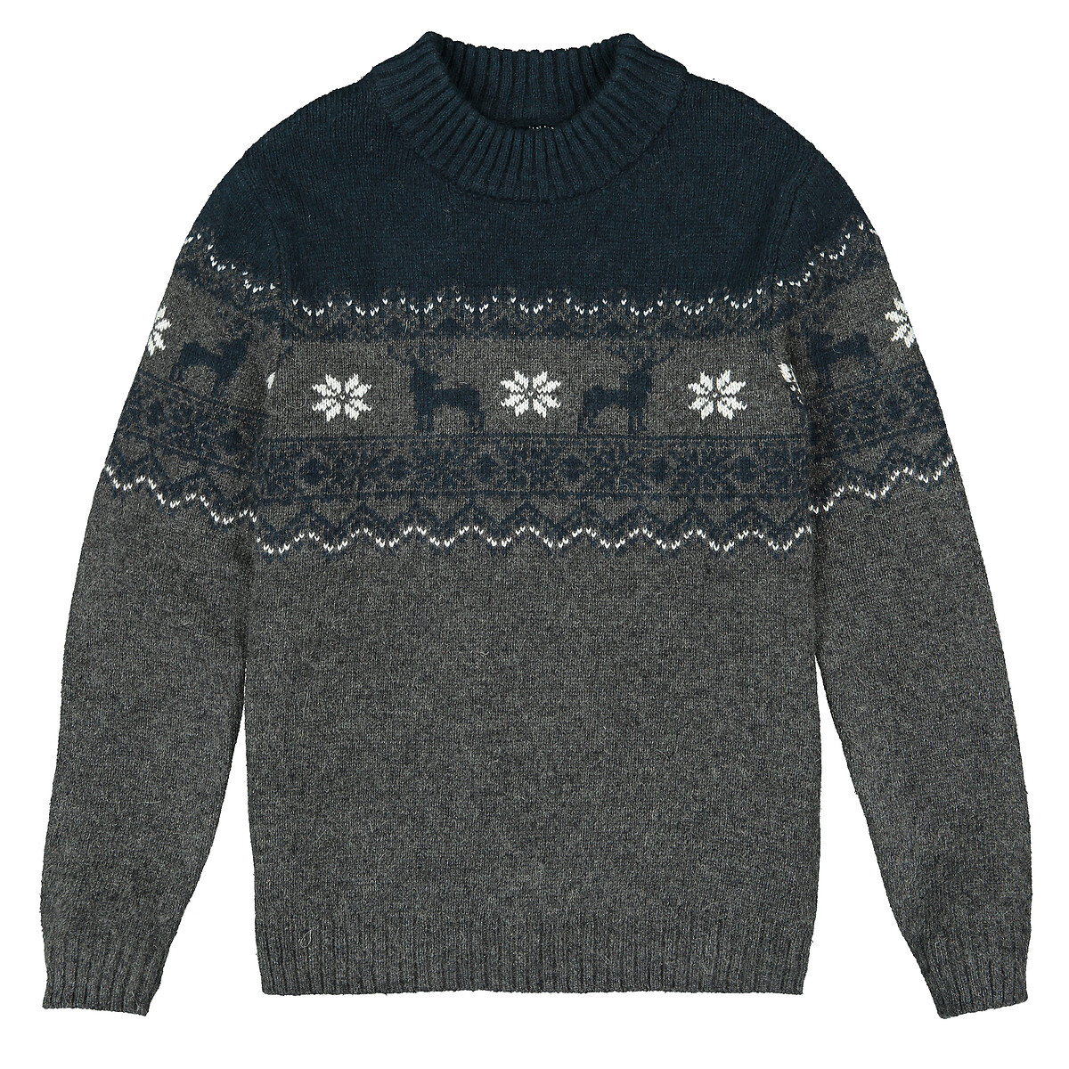 Пуловер LA REDOUTE COLLECTIONS С круглым вырезом из плотного трикотажа жаккард 3-12 лет 6 лет - 114 см серый, размер 6 лет - 114 см - фото 3