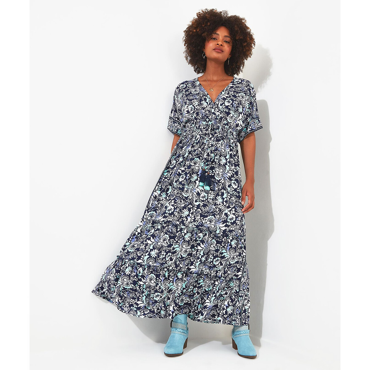 Платье с принтом и V-образным вырезом Marrakesh  50 синий LaRedoute, размер 50