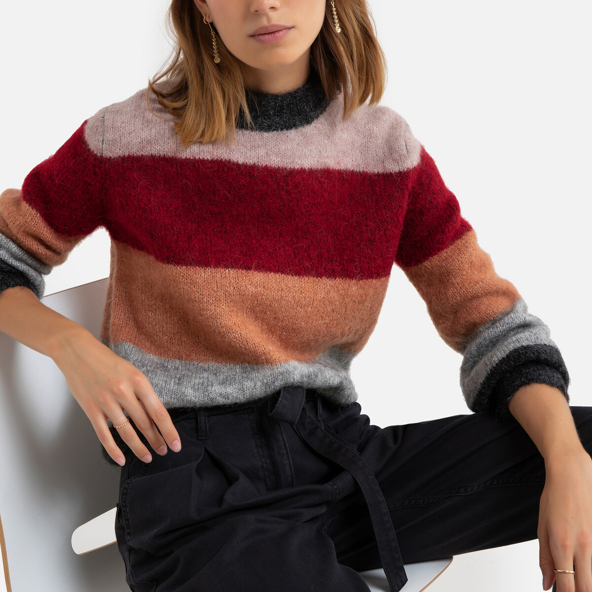 Пуловер La Redoute В широкую полоску из плотного трикотажа M/L серый, размер M/L В широкую полоску из плотного трикотажа M/L серый - фото 1