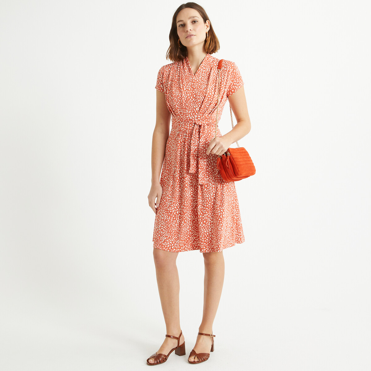 Платье-миди расклешенное с принтом в горошек  50 оранжевый LaRedoute, размер 50 - фото 2