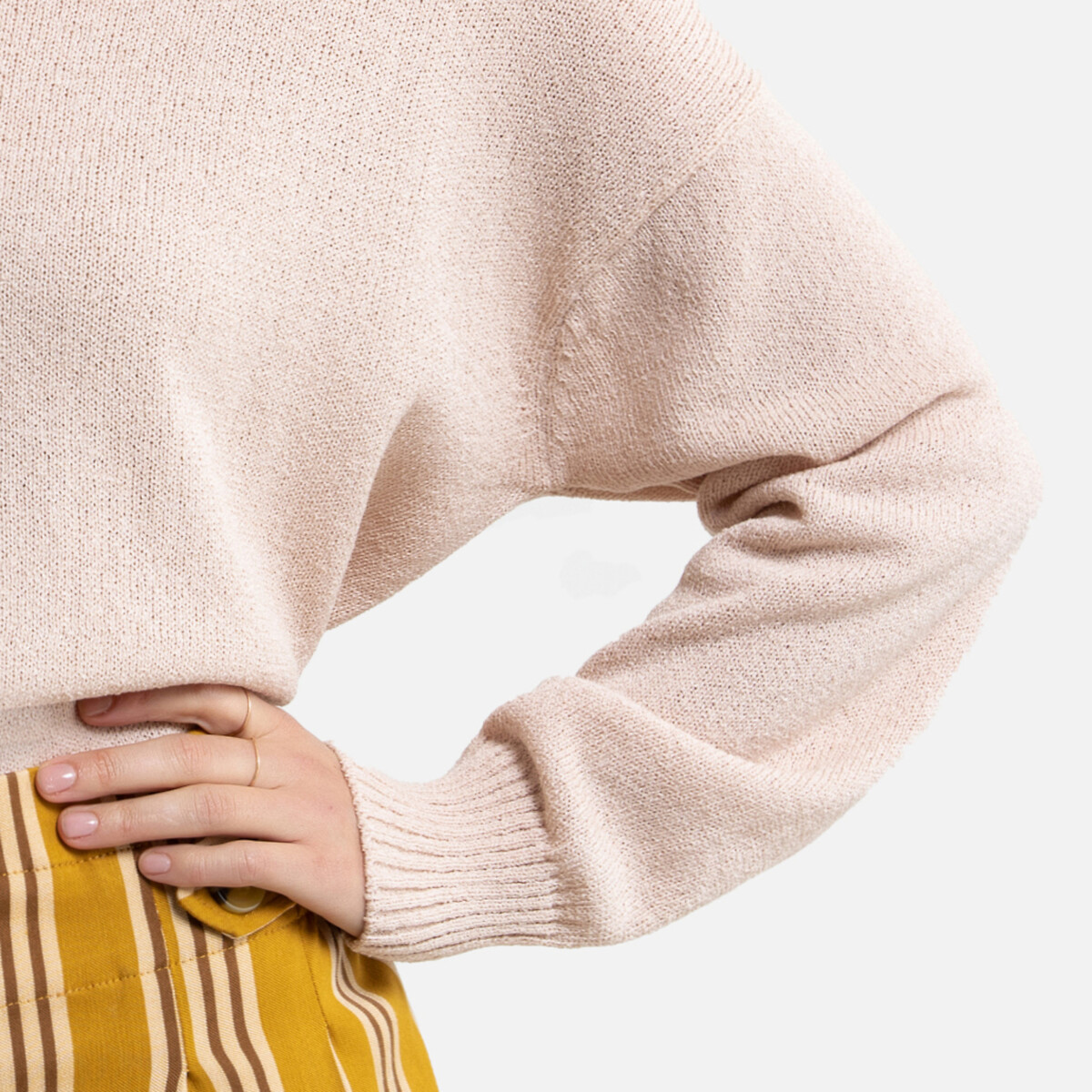 Пуловер La Redoute Широкого покроя с круглым вырезом M розовый, размер M - фото 3