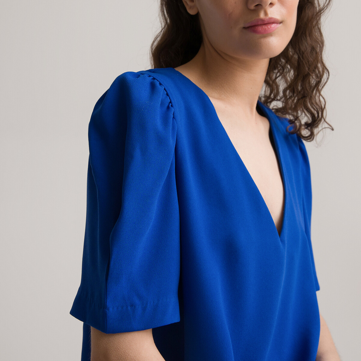 Платье Короткое с V-образным вырезом короткие рукава 44 синий LaRedoute, размер 44 - фото 3
