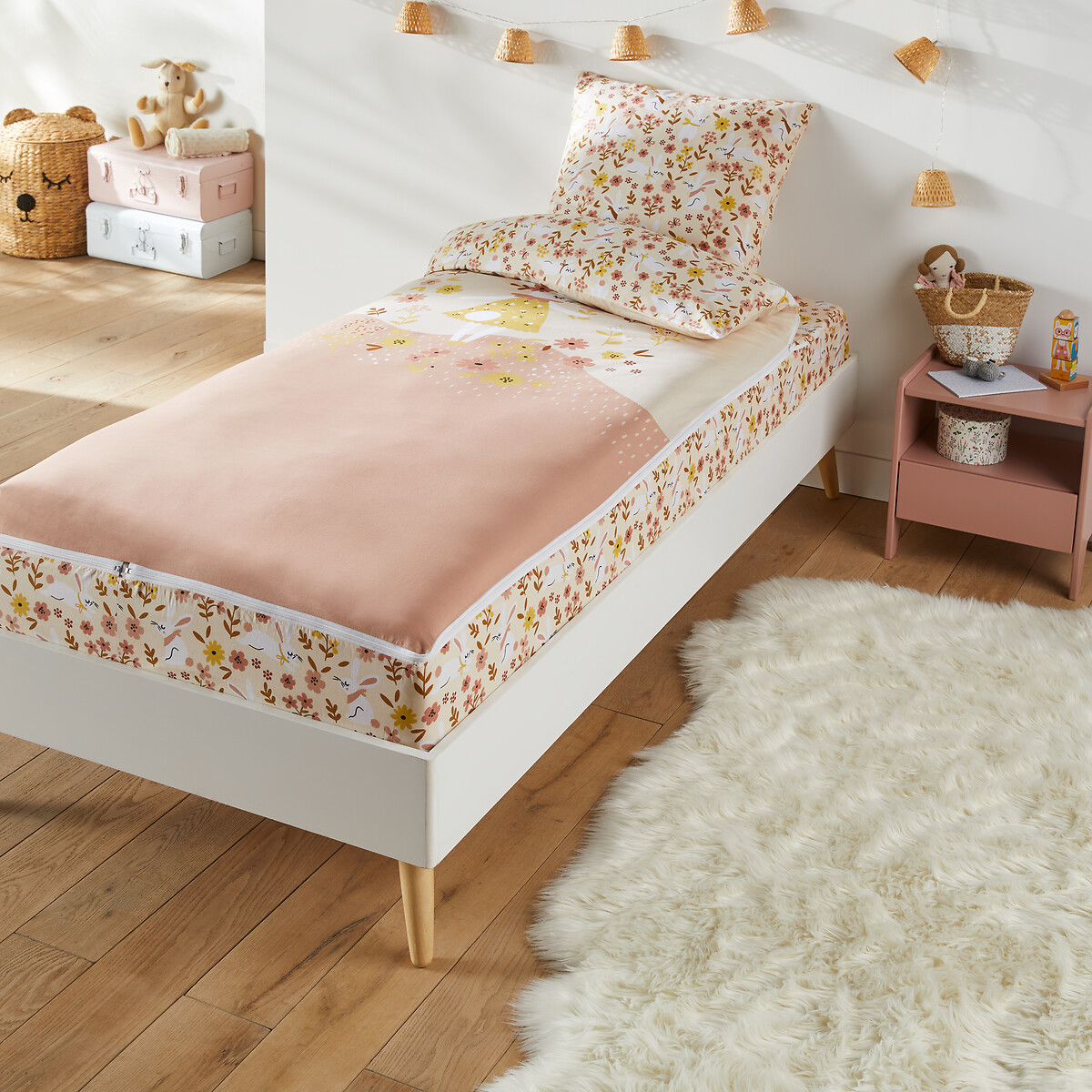 Постельный Комплект без одеяла Lapin fleuri 90 x 190 см розовый