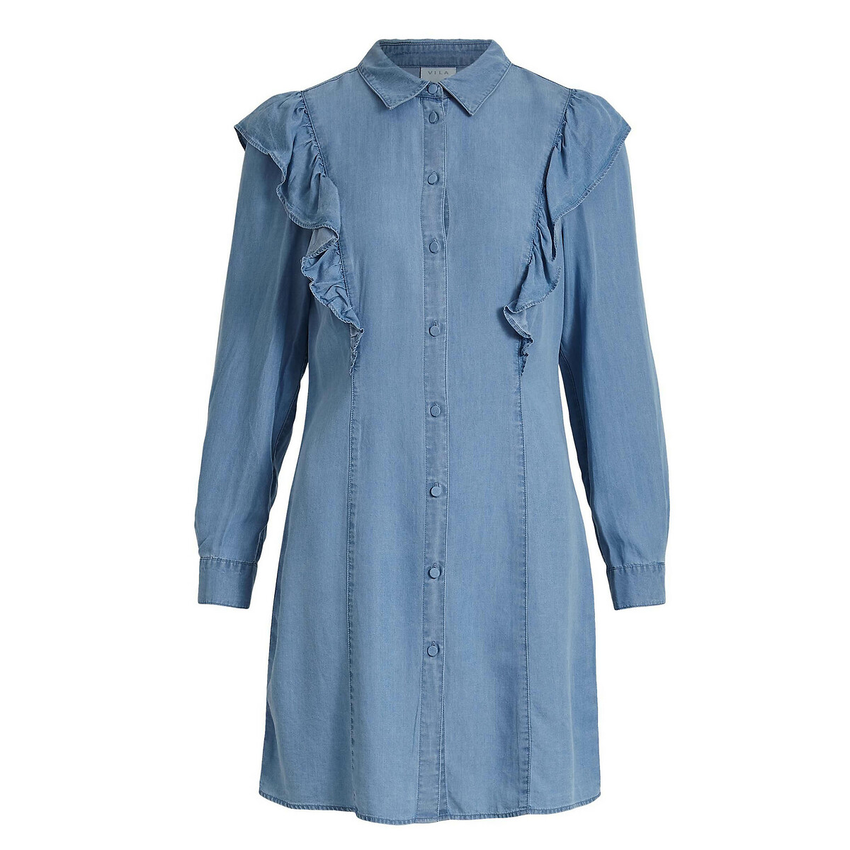 Платье-рубашка LaRedoute С воланами из джинсовой ткани 38 (FR) - 44 (RUS) синий, размер 38 (FR) - 44 (RUS) С воланами из джинсовой ткани 38 (FR) - 44 (RUS) синий - фото 5