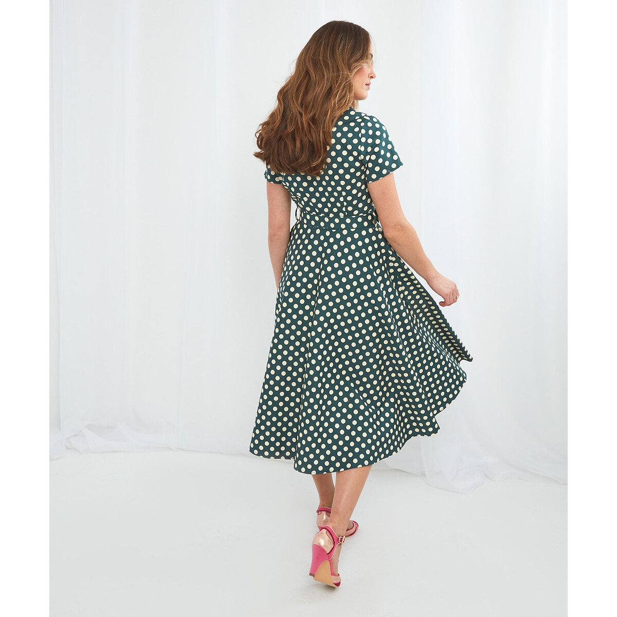 Платье-миди JOE BROWNS Платье-миди С расклешенным низом короткие рукава в горошек 42 зеленый, размер 42 - фото 3