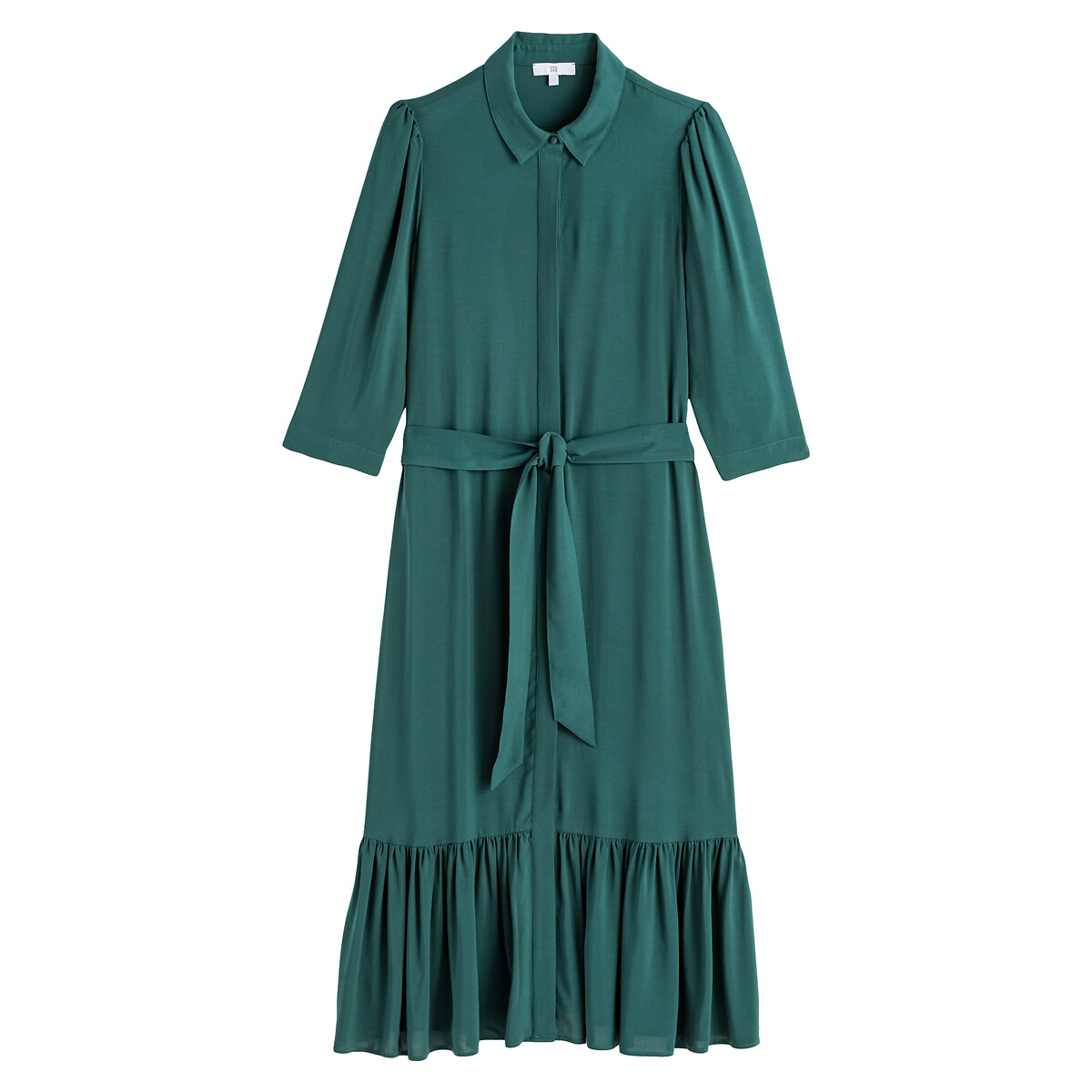 Платье-рубашка LA REDOUTE COLLECTIONS Длинное низ с воланом 50 зеленый, размер 50 - фото 5