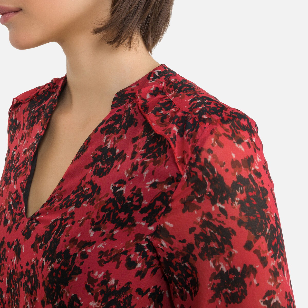 Платье IKKS Объемное укороченное из вуали с цветочным принтом 46 красный, размер 46 - фото 3
