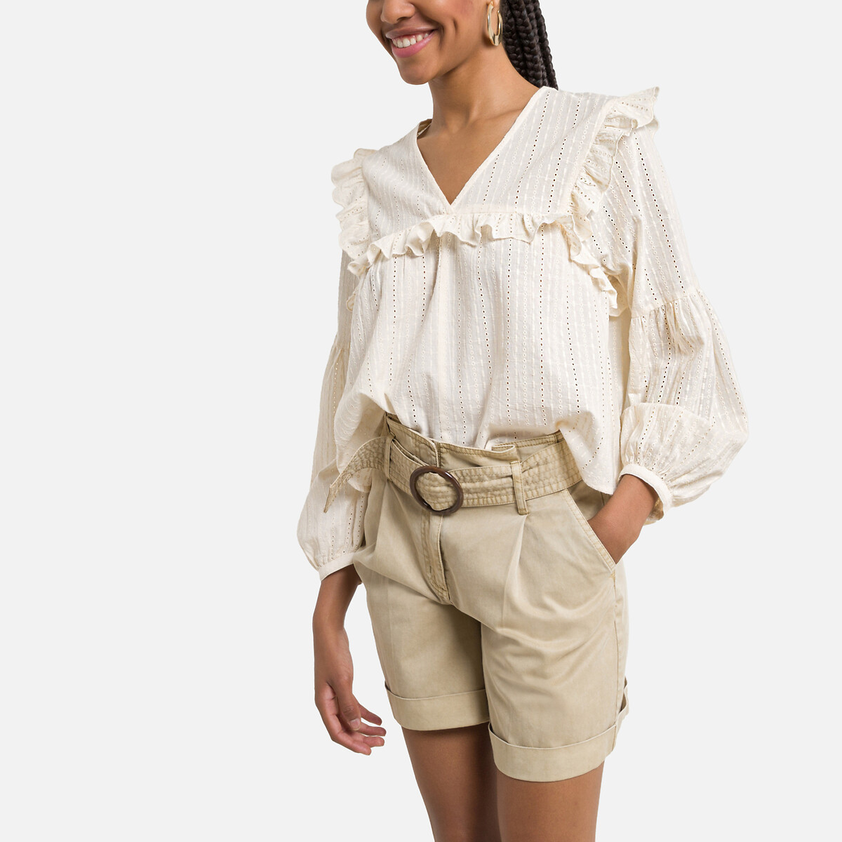 Блузка ONLY С воланами и длинными рукавами XL бежевый, размер XL - фото 1