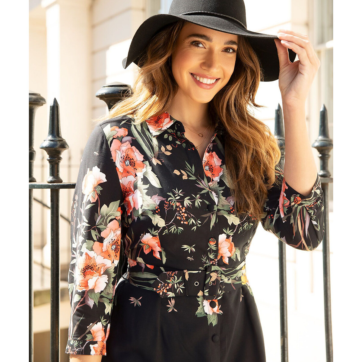 Платье-рубашка Миди с цветочным принтом 44 черный LaRedoute, размер 44 - фото 5