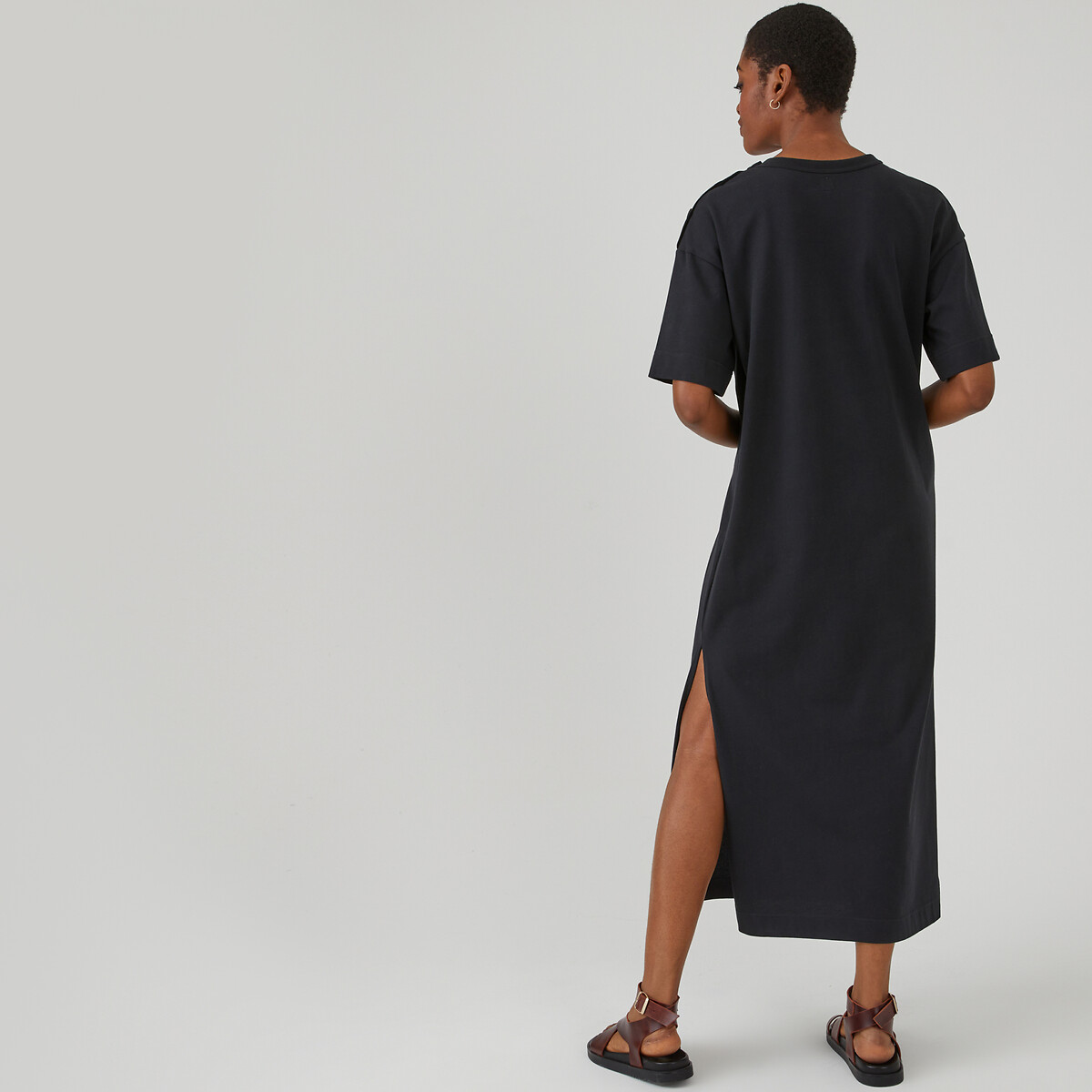 Платье длинное из джерси с пуговицами на плече  XS черный LaRedoute, размер XS - фото 4