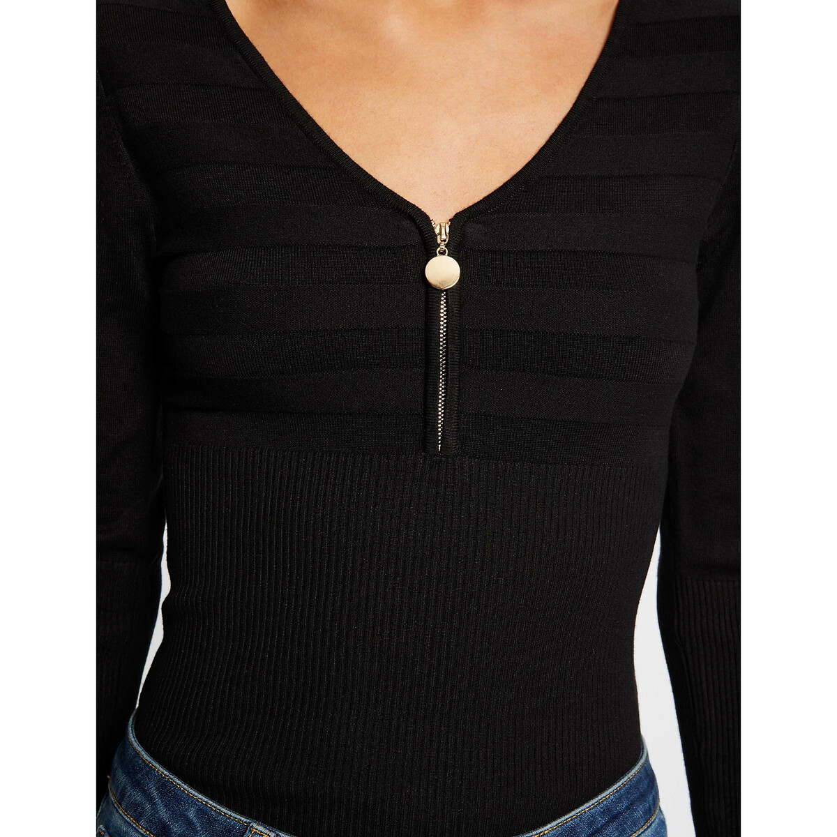 Пуловер MORGAN Пуловер С длинными рукавами застежка на молнию XS черный, размер XS - фото 4