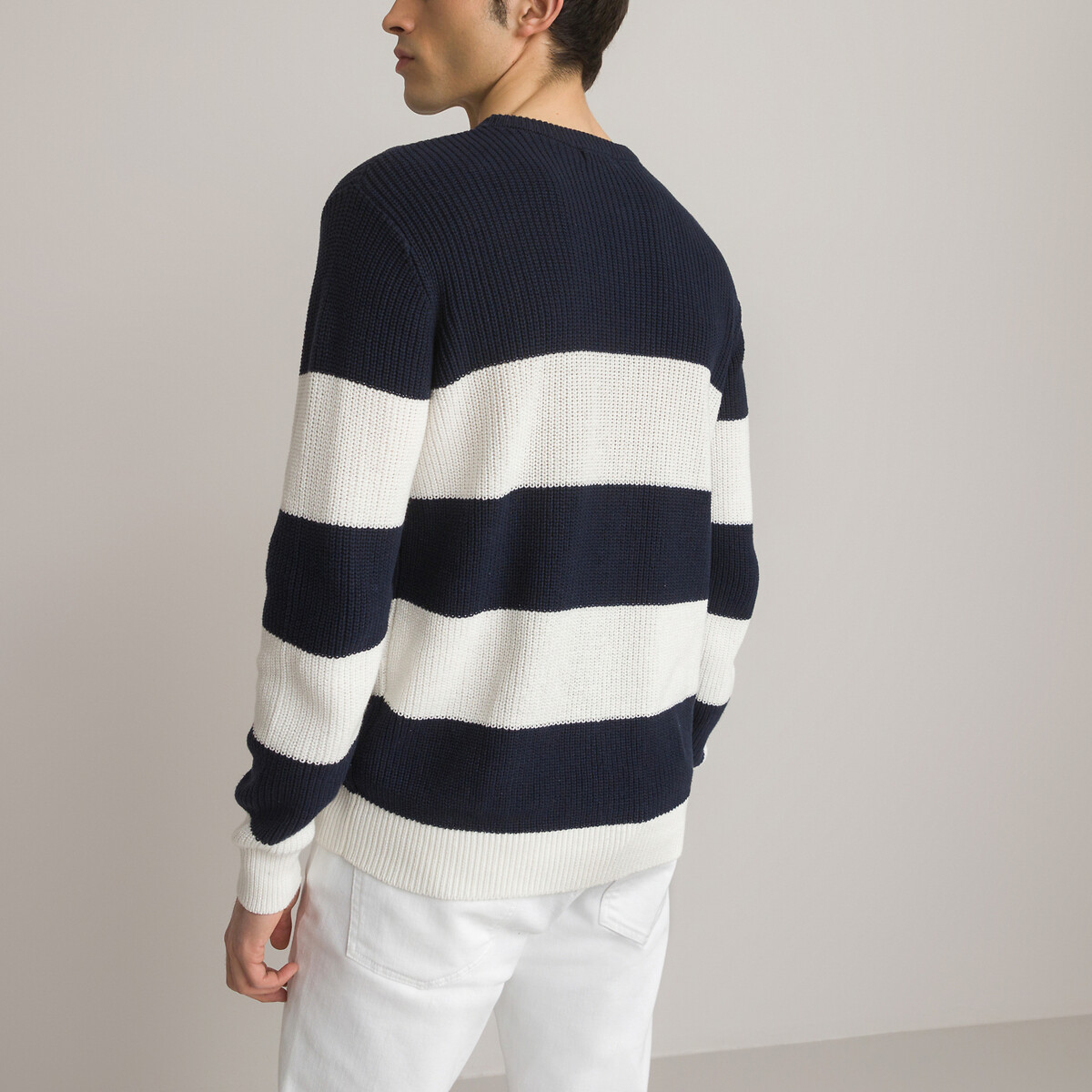 Пуловер В полоску с круглым вырезом из объемного трикотажа L синий LaRedoute, размер L - фото 4