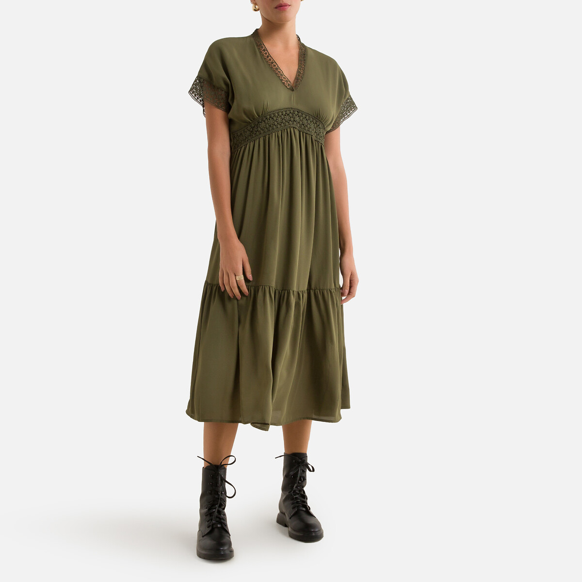 Платье-миди LaRedoute Короткие рукава XS зеленый, размер XS - фото 1